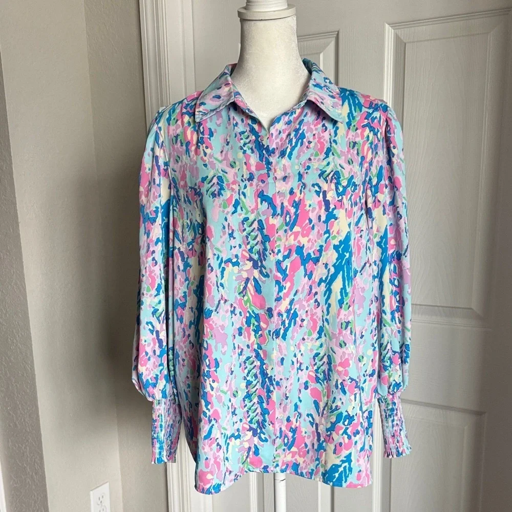 Amazon Women's Multicolor Button Down Shirt - Picture 2 of 15
